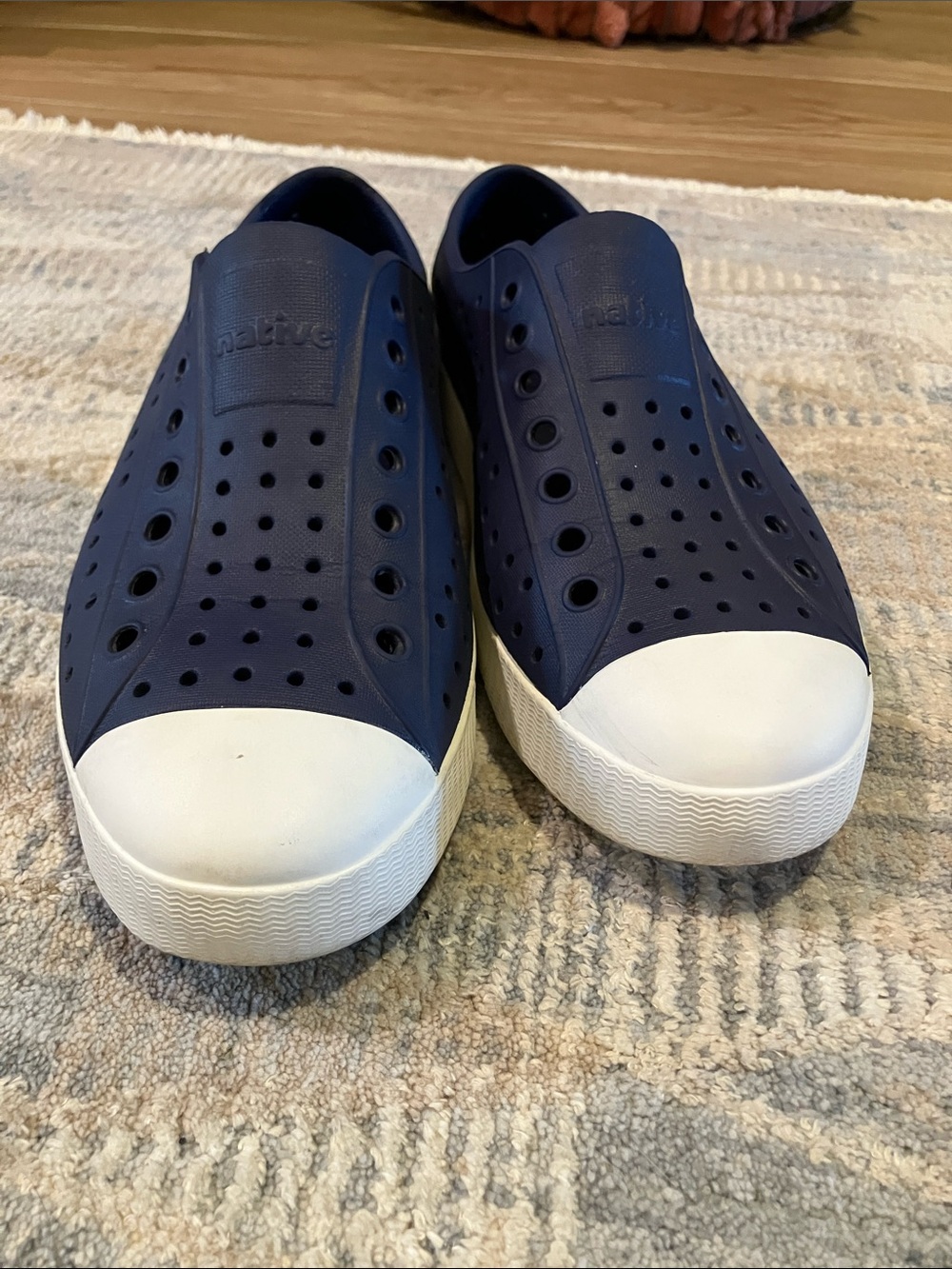 Native Jefferson Slip-On Loafers in Regatta Navy and Shell White by Native